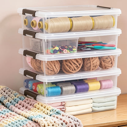Clear Plastic Storage Boxes with Lids Set of 5 Stackable Organizer Bins for Craft Supplies Beads Sewing Art Office Home 13.58x10.16x2.87in