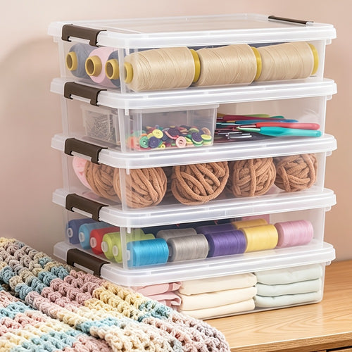 Clear Plastic Storage Boxes with Lids Set of 5 Stackable Organizer Bins for Craft Supplies Beads Sewing Art Office Home 13.58x10.16x2.87in