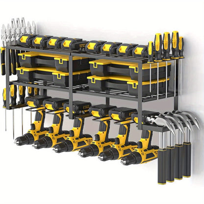 Power Drill Holder Wall Mount – Heavy Duty Tool Storage Rack with 3/4 Layer Floating Shelf | Cordless Drill Organizer | 4/6/8 Drill Holders Workshop Tool Rack for Garage & Workshop Organization
