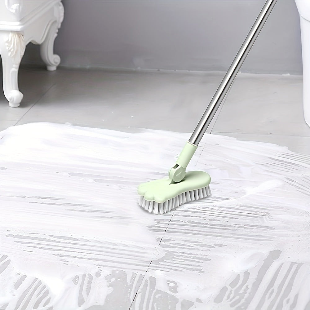 Long Handle Floor Brush with Rotating Head – Bathroom Tile Scrubber, Adjustable Rod, Kitchen & Bathtub Cleaning Brush, 120cm/47in, Green
