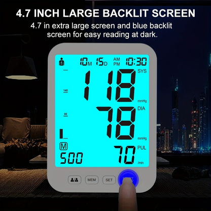 Upper Arm Blood Pressure Monitor Automatic – Large LED Backlit Screen, Extra-Large Cuff, 1000-Reading Memory for 2 Users, One-Button BP Machine for Home Hypertension Management