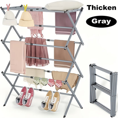 Laundry Drying Rack 3-Tier X-Type Expandable Metal, Collapsible Clothes Dryer & Towel Rack — Air Drying Stand for Indoor & Outdoor Use | Grey, White | Multiple Configurations