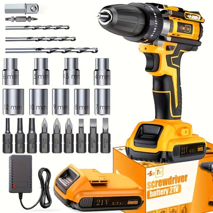 21V Cordless Drill Brushless Impact Wrench Multifunctional – Lithium Battery, Quick Charger, Variable Speed, Tighten Screws & Bolts, Compact Power Tool for Home, Car Repair & DIY – Multiple Battery & Bundle Configurations