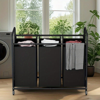 3-Bag Laundry Sorter Cart 63.4 Gallon – Rolling Hamper with Lockable Wheels & Removable Bags, Heavy-Duty Fabric Laundry Basket for Bedroom & Laundry Room, Black Gray Beige Brown