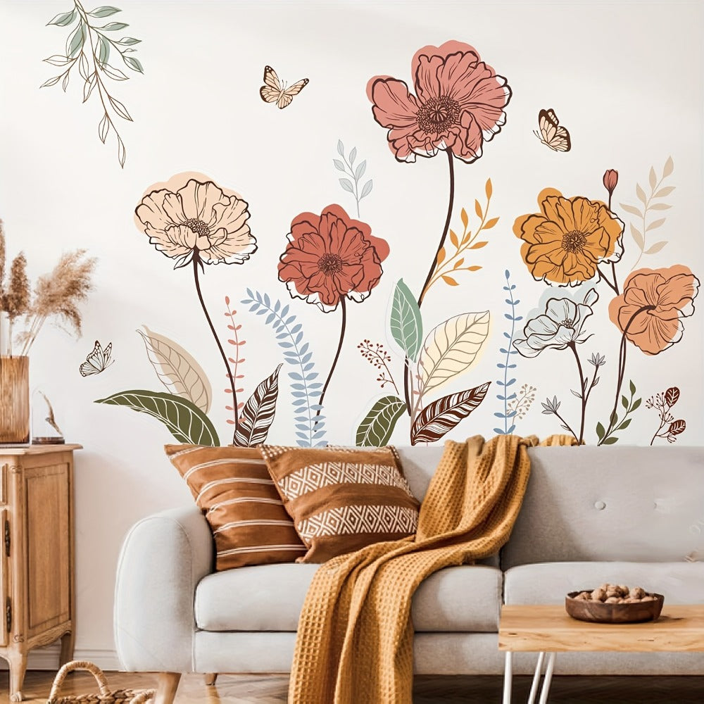 Bohemian Floral Wall Decals Self-Adhesive Wildflower Stickers for Living Room Bedroom TV Wall Art Decor – Flowers & Fruits Peel and Stick Removable Wall Stickers Home Decoration