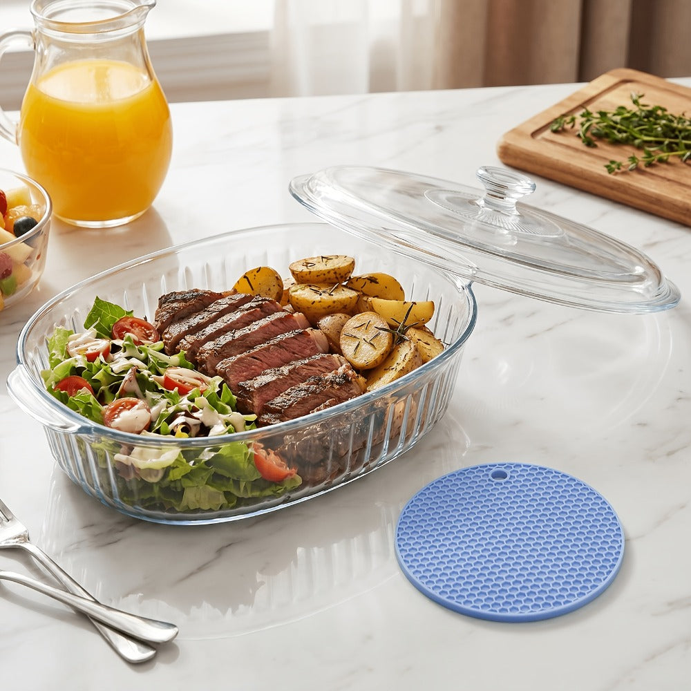 Borosilicate Glass Baking Dish with Lid 96oz – Oval Casserole Pan Microwave Oven Fridge Safe | Multi-Use for Baking, Meal Prep, Grilled Fish, Salad & Food Serving | Kitchen Bakeware with Cover