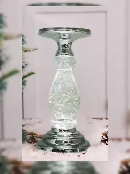 LED Swirling Candle Holder with On/Off Switch – Polished Acrylic Pedestal Base Fits 3-Wick Candles Up to 4 Inch Silver Gold Centerpiece for Home Decor Wedding Table Holiday Christmas Gift