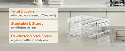 Stackable Water Bottle Organizer for Cabinet & Kitchen Pantry – Tumbler Travel Mug Cup Holder, Plastic Fridge Wine Rack, Holds 5/6/8/9/11/12 Bottles
