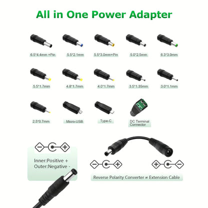 Adjustable AC to DC Power Adapter 72W - 3-24V Variable Power Supply with LCD Voltage Display, Knob Control, 15 Interchangeable Tips, Overvoltage & Short Circuit Protection, 100-240V Universal Input