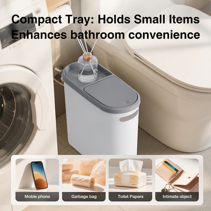 Small Bathroom Trash Can with Built-In Handles Rustproof Space Saving Plastic Waste Bin for Bathroom Laundry Office Includes Trash Bags