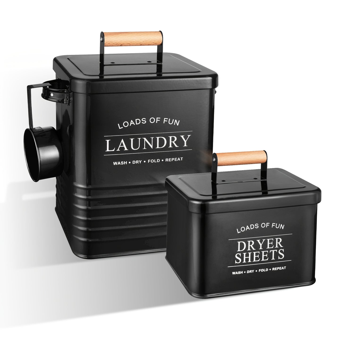 Laundry Pod Container & Dryer Sheet Holder Set with Scoop – Metal Farmhouse Laundry Room Organizer, Detergent Dispenser & Soap Storage