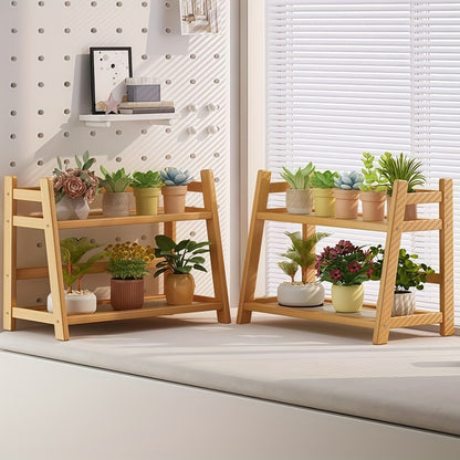 Bamboo Countertop Shelf Organizer 2-Tier - Trapezoidal Wooden Storage Rack for Kitchen Office Bedroom and Desk, Space Saving Riser Shelf for Coffee Cups Books Plants and Everyday Items, Available in Medium, Large or 2 Piece Set