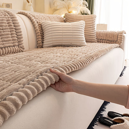 Sofa Cushion Cover Plush Velvet Washable Seat Pad Wavy Edge Soft Kapok Filling for Couch Loveseat 1 2 3 4 Seater — Easy Install Home Decor Protection