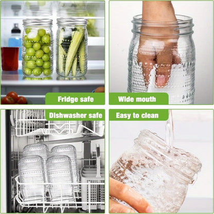 Mason Jars 32 oz Wide Mouth with Lids 4 Pack – Glass Canning Jars for Food Storage, Meal Prep, Pickling, Fermenting & Pantry Organization, Dishwasher Safe, Leak-Proof Split Seal Lid