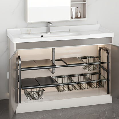 Under Sink Organizer and Storage Expandable 2 Tier Cabinet Shelf Organizer with Detachable Panels and Baskets for Under Kitchen Bathroom Sink, Adjustable Metal Cabinet Storage Rack