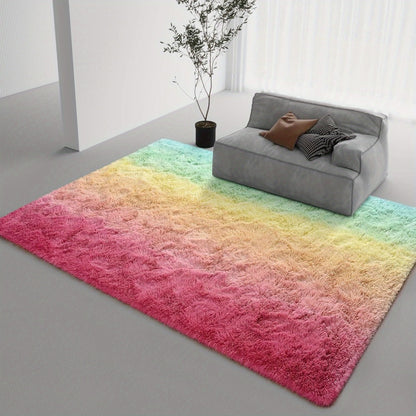 Area Rug Plush Mat Non-Slip Gradient Design Machine Washable Living Room Bedroom Rug Multi-Color Large Size Soft Polyester Floor Mat Home Decor Accent