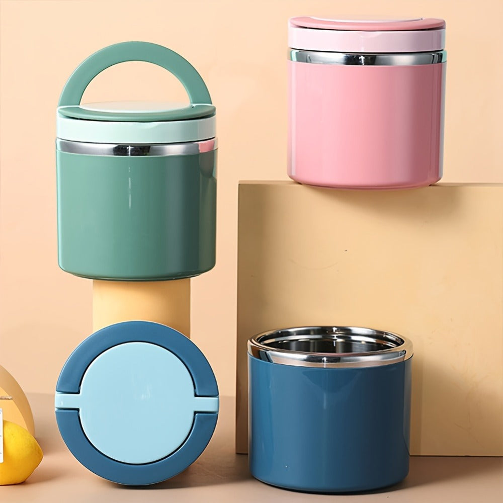 Stainless Steel Lunch Box 630ml Leakproof Stackable Thermal Bento Box with Handle 304 Steel Heat Cold Insulation Container for School Office Camping in Green Pink Blue