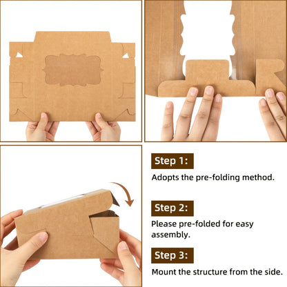 Cookie Boxes with Window 48 Pack – 8x6x2.5" Kraft Bakery Treat Boxes for Cookies, Macarons, Pastries & Cake, Brown & White Cardboard Gift Boxes for Birthday, Wedding & Holiday Packaging