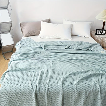 Cotton Waffle Blanket – Pure Cotton Multilayer Summer Cooling Quilt, Jacquard Knit, Machine Washable, Air Conditioning Blanket