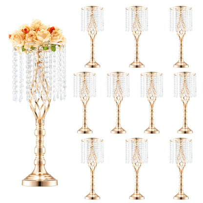 Wedding Flower Stand Vase Gold Crystal Centerpiece Tall Floral Stand for Party Table Decor Hollow Spiral Design Carbon Steel No-Tool Assembly for Weddings Events Banquets Hotels