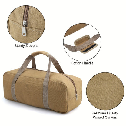 Heavy Duty Canvas Tool Bag with Zipper, Large Capacity Tool Organizer Tote for Mechanics, Electricians & Carpenters, Portable Storage Bag for Wrenches, Screwdrivers, Nails & Hand Tools