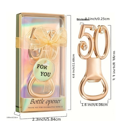 Rhinestone Bottle Opener Party Favors 50 Pack - Gold 50th Birthday & Wedding Anniversary Souvenirs for Guests, Decorative Beer Opener Bulk Party Favors with Rhinestone Bling Decoration