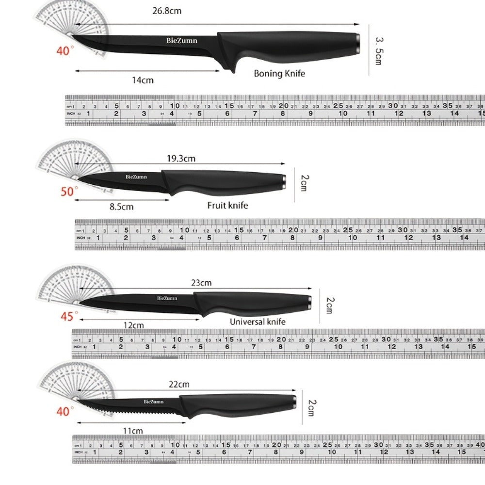 Kitchen Knife Set – 3-Piece & 14-Piece Multi-Purpose Chef’s Knife, Steak Knife, Fruit Knife & Scissors with Storage Block, Black