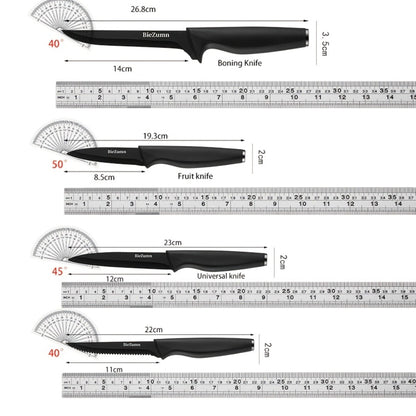 Kitchen Knife Set – 3-Piece & 14-Piece Multi-Purpose Chef’s Knife, Steak Knife, Fruit Knife & Scissors with Storage Block, Black