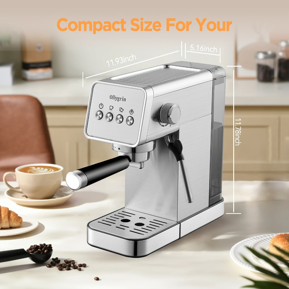 Espresso Machine 20 Bar with Steam Milk Frother | Compact Stainless Steel Espresso Maker | 40oz Removable Water Tank | Cappuccino Latte Coffee Machine for Home & Office | Model AZ-EM1502