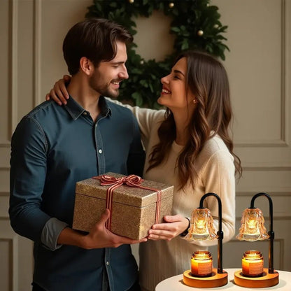Candle Warmer Lamp 2 Pack with Dimmer and 12H Timer Adjustable Height Brightness Wood Base LED Wax Melt Warmer Flameless Candle Lamp for Home Decor Bedroom Living Room Gift for Mom Wife Friends