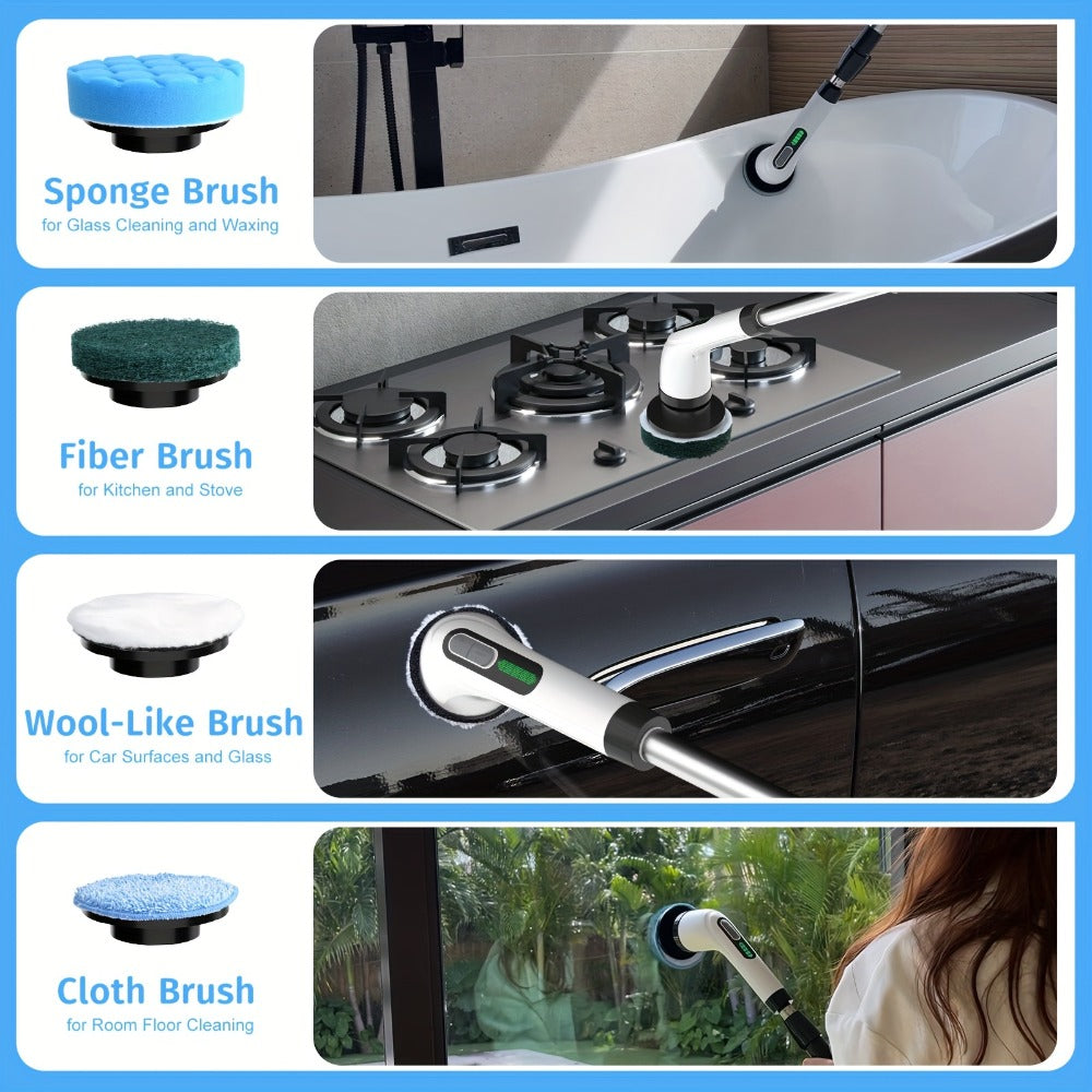 Electric Spin Scrubber with 7 Brush Heads & Adjustable Handle – Dual-Speed Cordless Power Scrubber for Bathroom, Tub, Tile, Floor & Shower Cleaning