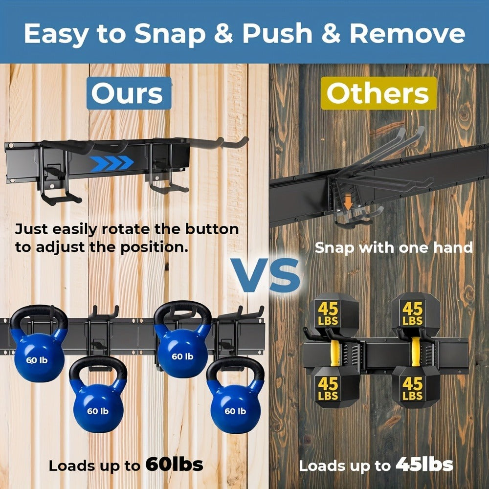 Garage Tool Organizer Wall Mount 48" – Heavy Duty Pegboard with Adjustable Swivel Hooks, 1 Double Hook & 5 Straight Hooks, Holds 420lbs, Broom Holder for Yard Tools, Shovels, Hoses & Garden Equipment