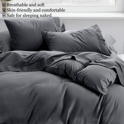 Bed Sheet Set 4-Piece Soft Breathable Cooling Sheets - Flat Sheet, Fitted Sheet & 2 Pillowcases, Wrinkle-Free Hotel Luxury Bedding, All Season Comfort