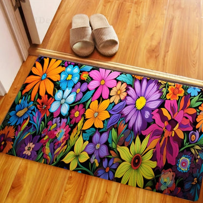 Kitchen Mat Floral Design – Soft Non-Slip Rectangular Rug, Machine Washable 100% Polyester Floor Mat for Kitchen, Bathroom, Laundry Room, Living Room & Bedroom