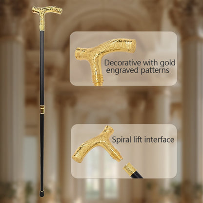 Walking Cane with Bear Head Handle Decorative Gentleman Stick Carved Flower Relief Knob Cane Fashion Mobility Aid Staff 35.4 Inch Golden