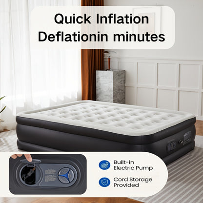 Inflatable Air Mattress with Pump Flocking Surface High Load Capacity Portable Air Sleeping Bed for Camping Hiking Beach Indoor Outdoor Guest Use, Easy Storage Compact Design