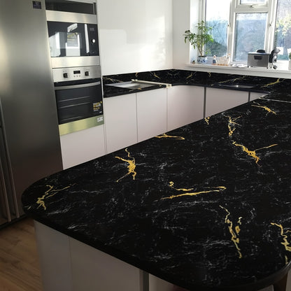 Black Marble Wallpaper Self-Adhesive Peel and Stick | Gold Vein Kitchen Backsplash Contact Paper | 23.62" x 196.85" Large Removable Wall Sticker for Modern Home Decor, Countertop & Furniture Wrap