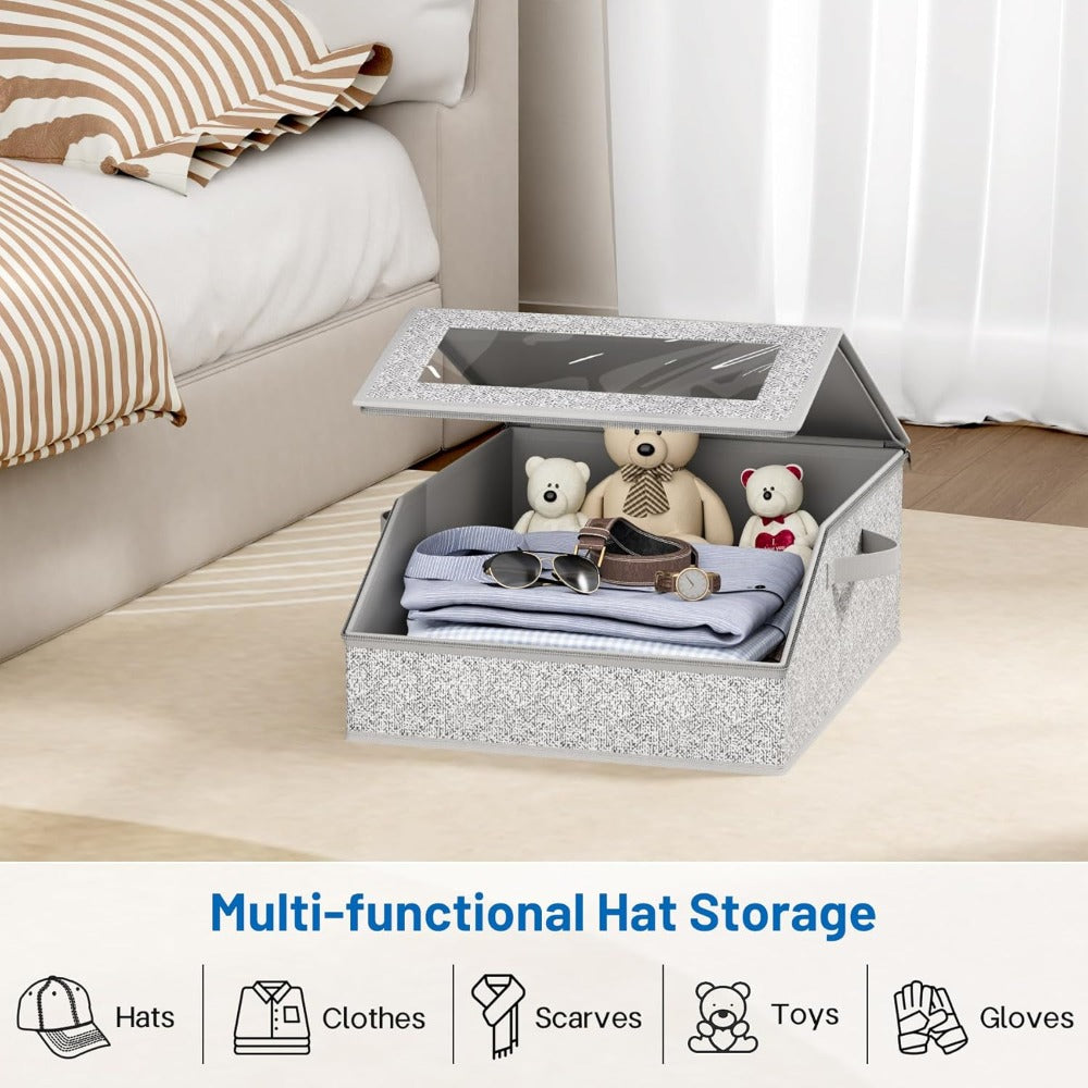 Baseball Cap Organizer for Closet – Large Hat Storage Box Holds 24 Ball Caps | Clear Window, Dustproof, Cardboard Inserts | Hat Rack Holder for Men & Women Bedroom Closet & Car