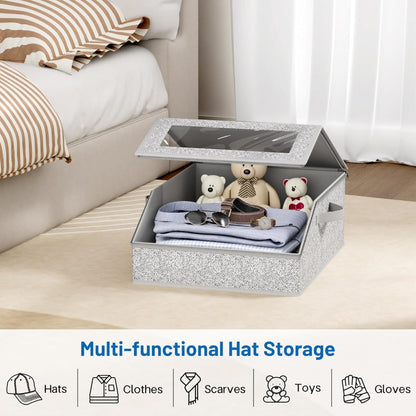Baseball Cap Organizer for Closet – Large Hat Storage Box Holds 24 Ball Caps | Clear Window, Dustproof, Cardboard Inserts | Hat Rack Holder for Men & Women Bedroom Closet & Car