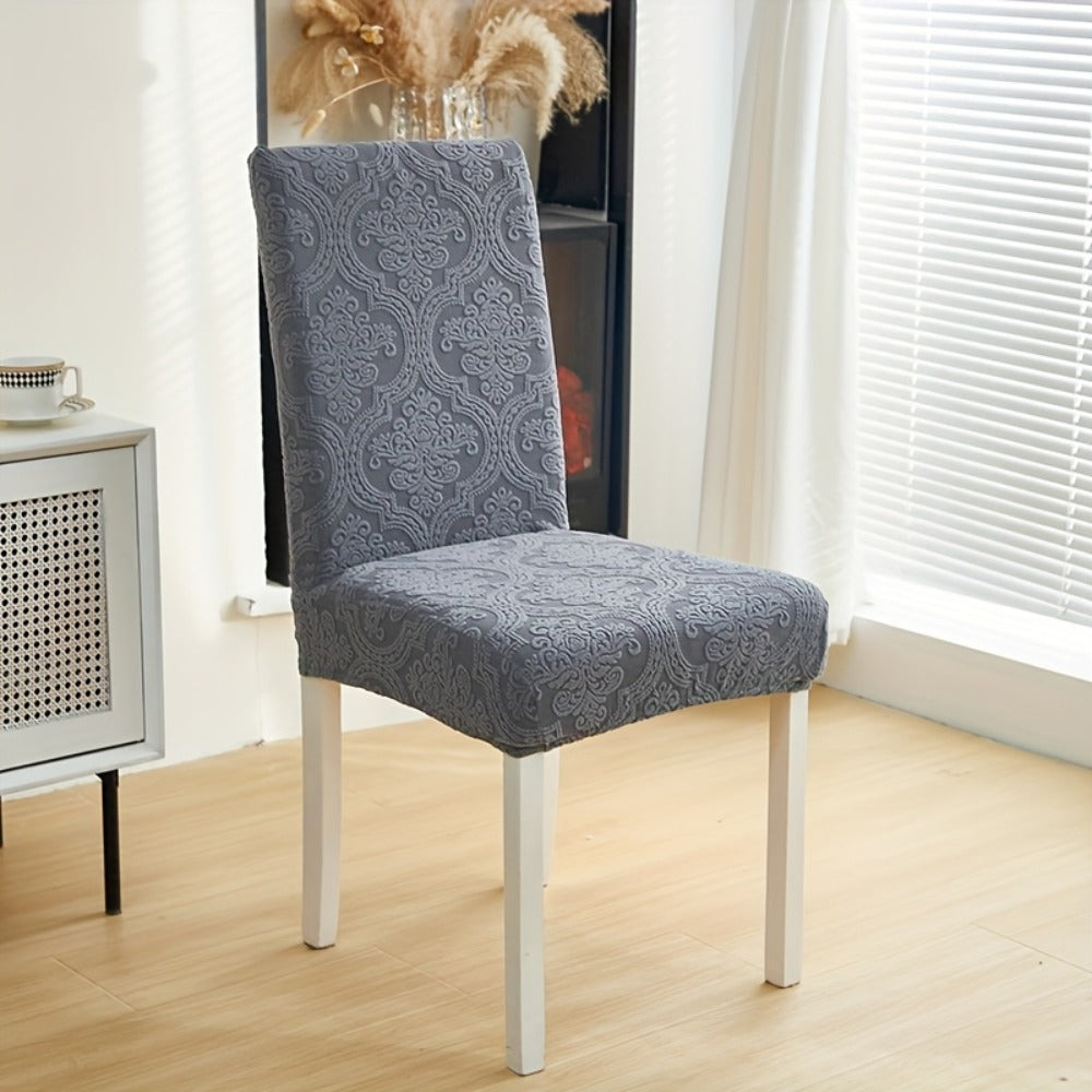 Dining Chair Covers Stretch Velvet Washable Removable Slipcovers Set of 4 or 6 for Kitchen Home Hotel Banquet — Elastic Band Silver Fox Velvet 200GSM