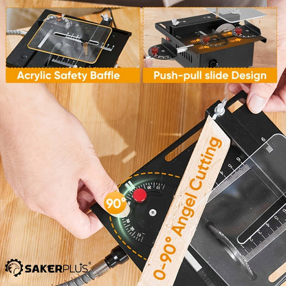 SakerPlus Mini Table Saw - 120/136pcs Multifunctional Portable All-in-One Machine, 7-Speed Adjustable, Cutting Sanding Carving Drilling for Metal, Wood & Aluminum, DIY Power Tool Gift for Men