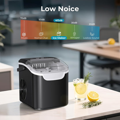 Pebble Ice Maker Countertop – 26 Lbs/24H, 2 Ice Cube Sizes, Sonic Bullet Ice Machine, Auto-Cleaning, Stainless Steel, Ice Scoop & Basket, Optional Descaler Kit for Home, Kitchen, Camping & RV