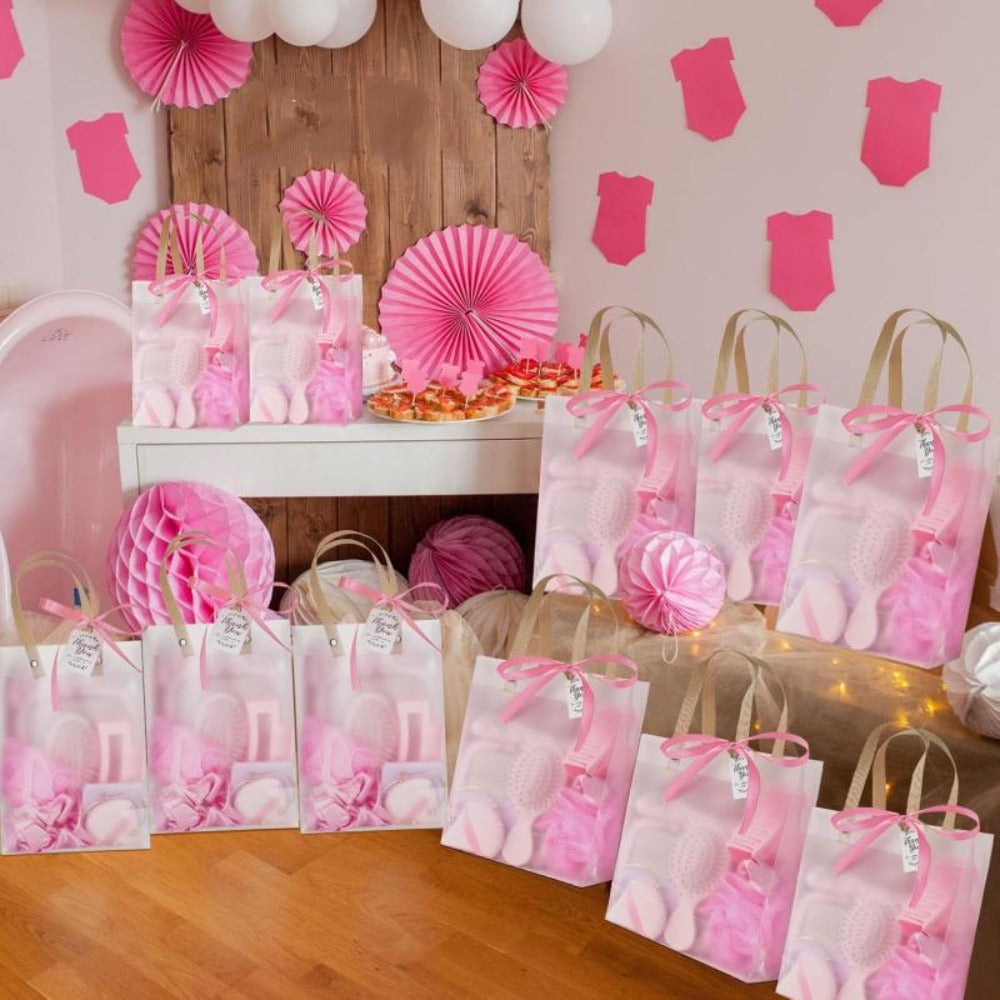 Party Favor Gift Set 74pcs – Headbands, Hair Brushes, Bracelets, Mirrors, Powder Puffs, Hair Ties, Clips, Bath Sponges & Jewelry Boxes with Gift Bags for Bridal Shower, Wedding, Christmas & Events (Pink/Blue)