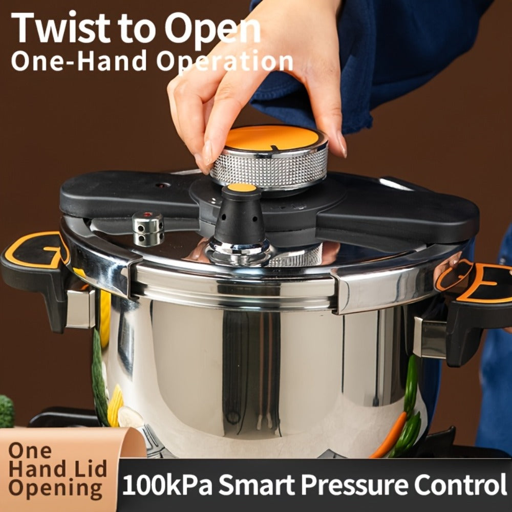 Pressure Cooker Stainless Steel with One-Twist Lock Lid – Heavy-Duty Induction & Gas Compatible Stew Pot in 1.32gal, 1.59gal & 2.11gal, Dishwasher Safe Family Soup Cooker for Daily Cooking