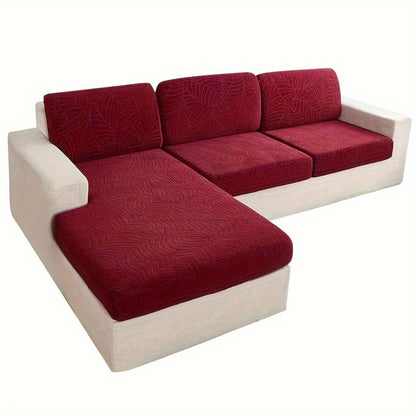 Jacquard Stretch Sofa Cover Set 6pcs Leaf Pattern High Elasticity Furniture Protective Cover with Elastic Band Easy Install Removable Washable Concubine Style Cushion Cover Home Decor Multiple Colors
