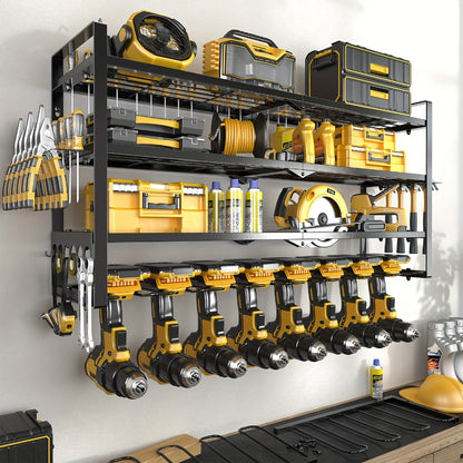 Wall Tool Storage Rack Heavy Duty Metal Organizer - 4 Layer Cordless Drill Holder Clamp Bracket Workbench Wall Mount Space Saving Workshop Garage Storage