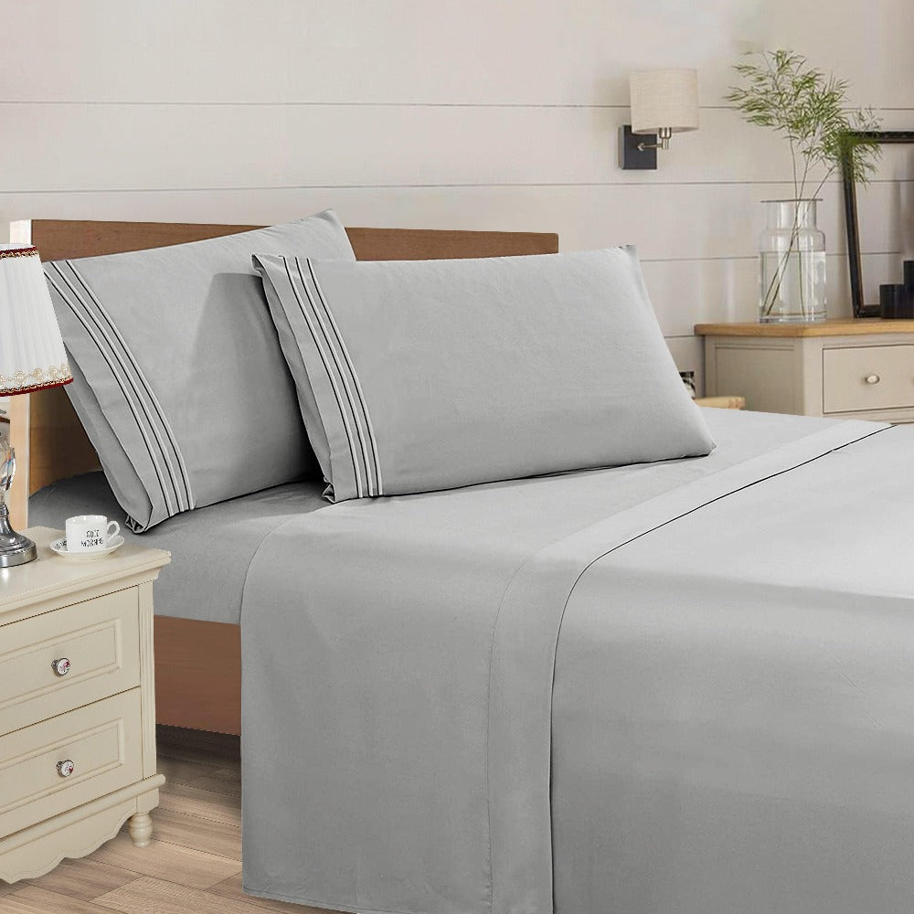 Microfiber Bed Sheet Set 4-Piece Deep Pocket Cooling Sheets Twin Full Queen King Cal King Split King – Soft Wrinkle Fade Resistant Hotel Quality Bedding