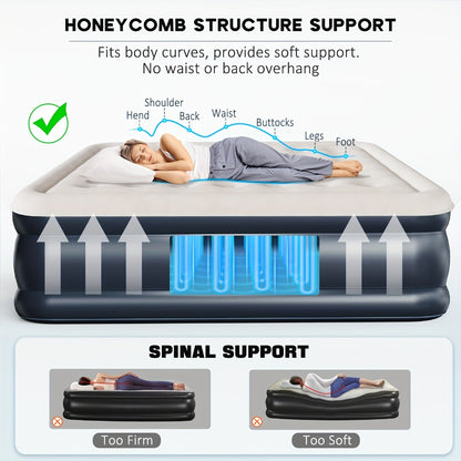 Air Mattress with Built-In Pump – 18'' Self-Inflating Portable Air Bed for Home, Camping & Travel, Twin Full Queen, Includes Carry Bag