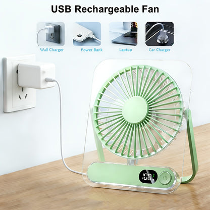 Portable USB Desktop Fan 3000mAh Battery, Ultra-Quiet 5-Speed Foldable Fan with 180° Adjustable Tilt and Digital Power Display, Small Personal Cooling Fan for Home, Office and Travel