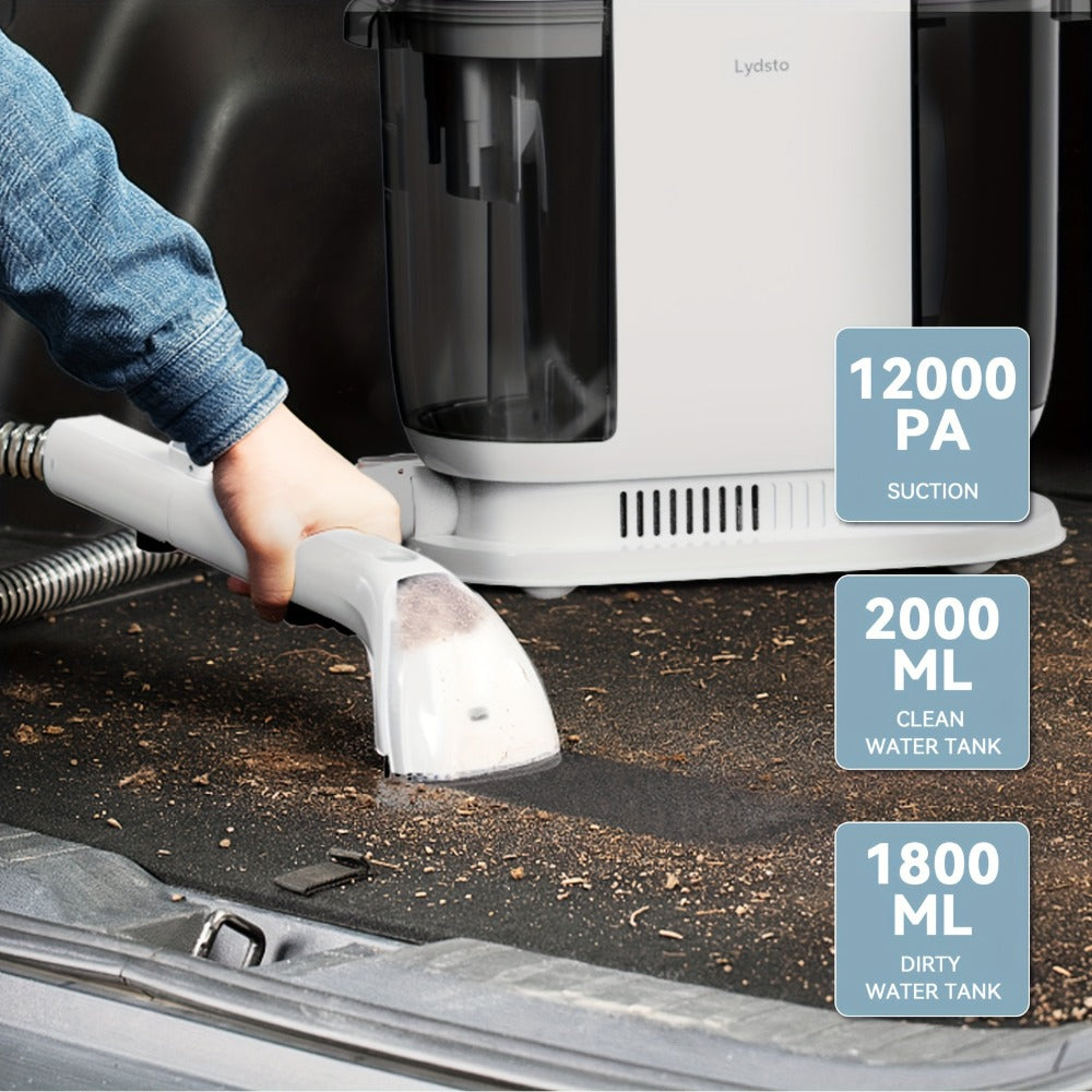 Lydsto Portable Carpet Cleaner 2-in-1 Wash & Dry | 12KPa Suction Fabric Shampooer with Self-Cleaning, 2000ml Tank, Dual Brush Heads – Deep Cleans Sofa, Car Seat & Upholstery